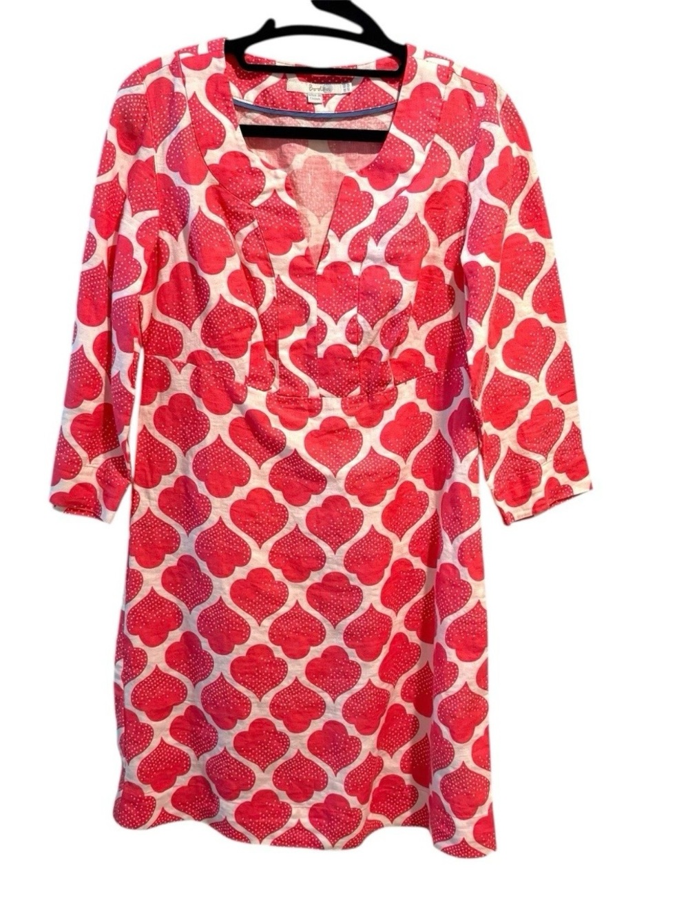 Boden 100% Linen Tunic Dress Pink White Moroccan Tile US 6R Coastal Resortwear